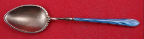 Demitasse Spoon vermeil w/ light blue enamel on both sides w/ some enamel loss 3 3/4